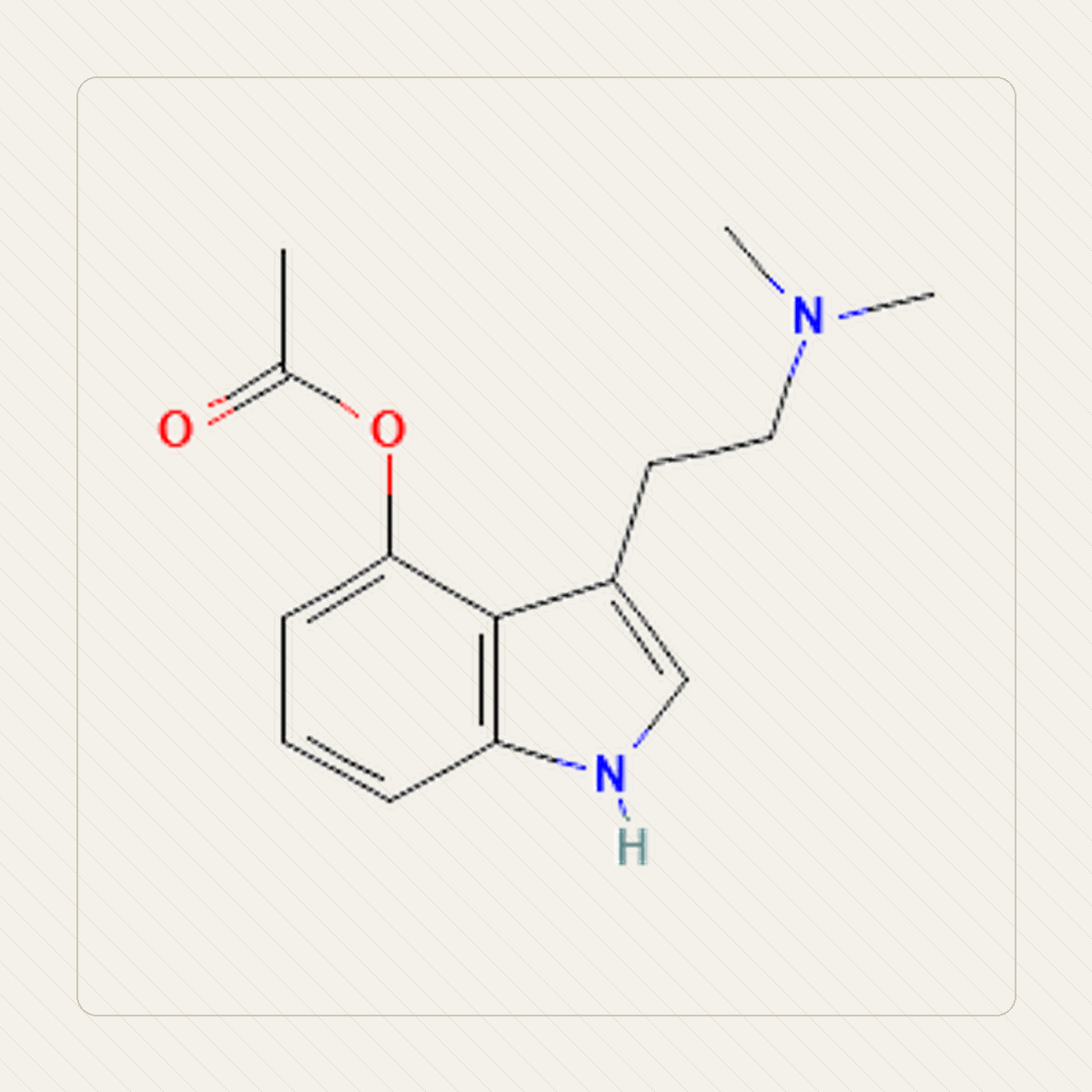 4-AcO-DMT O-acetylo-psylocyna, illustrazione didattica della struttura molecolare
