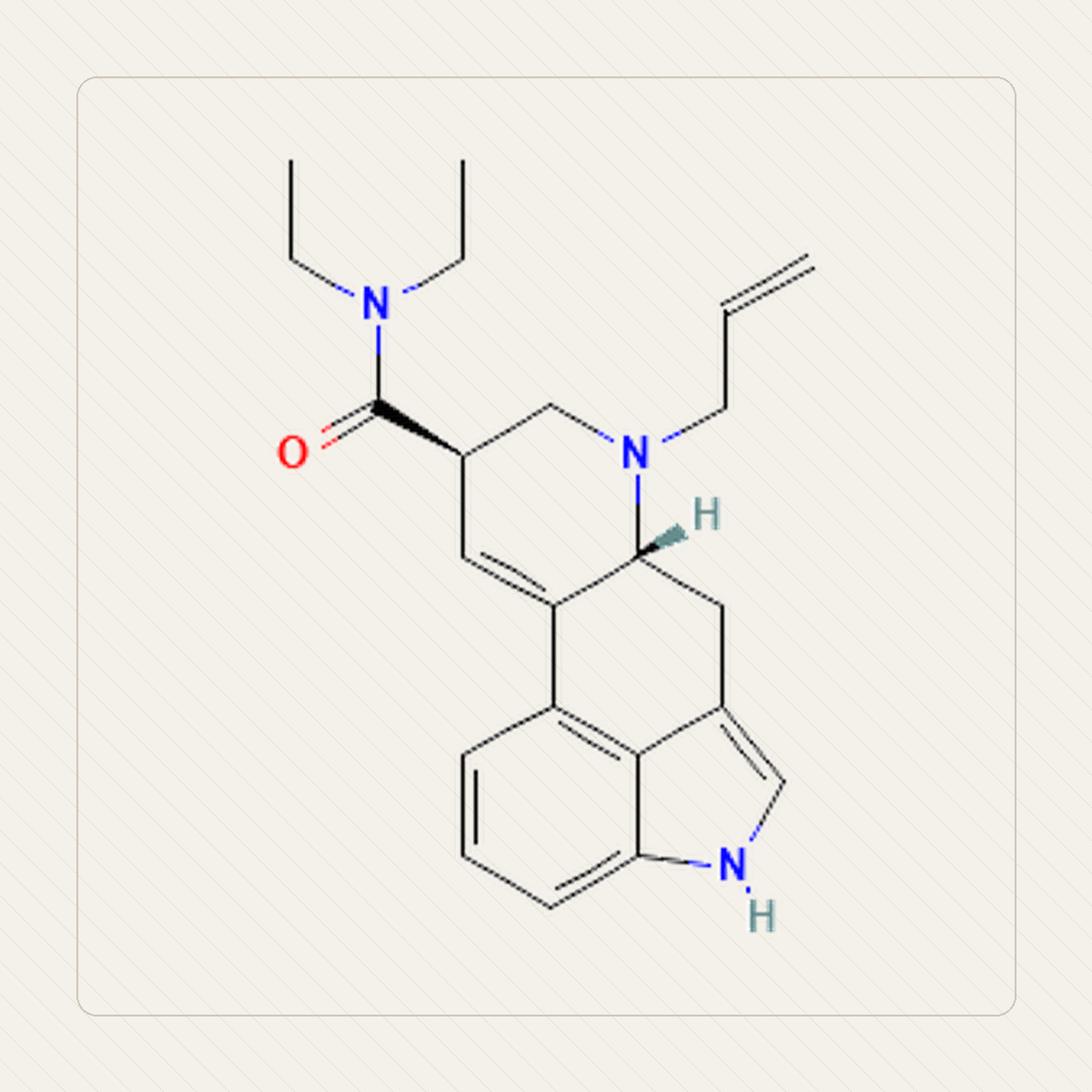 AL-LAD 6-allilo-6-nor-LSD, illustrazione didattica della struttura molecolare